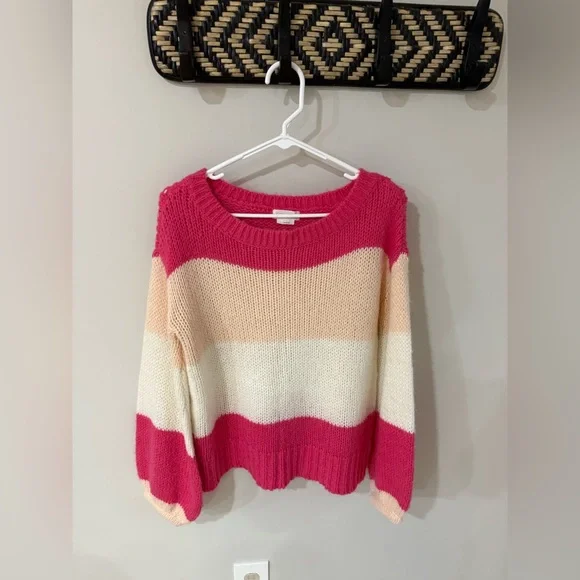 Lovers & Friends Lynn Sweater - Rose Pink Color Block Stripes - Size Small - Picture 4 of 12